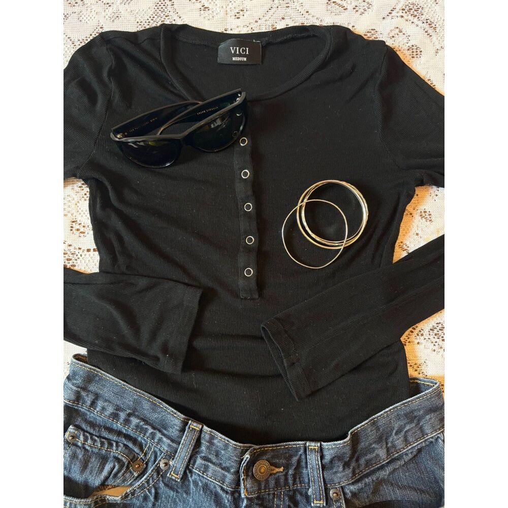 Balletcore Ribbed Black Henley Bodysuit